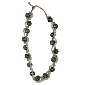 Beautiful bronze, clear, crystal and turquoise beaded necklace